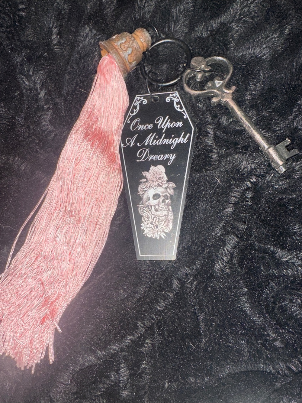 Once Upon A Midnight Dreary Pink Tassel Coffin Keychain home decor